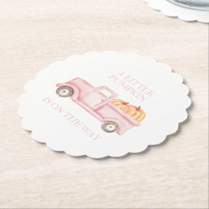 Posavasos De Papel Una calabaza pequeña camioneta rosa claro baby sho