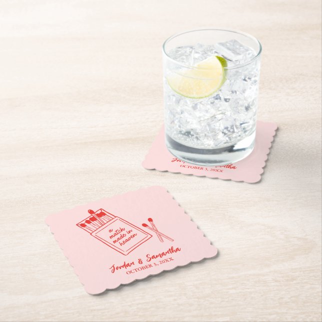 Posavasos De Papel Una pareja hecha en el cielo Fiesta rosa y roja li (In situ)