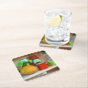 Posavasos De Papel Una vida rusa con calabaza y una taza roja