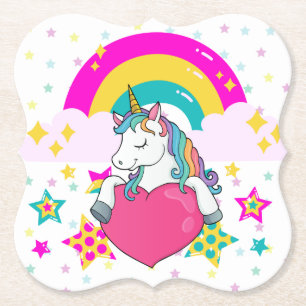 Posavasos De Papel Unicornio arcoiris con estrellas