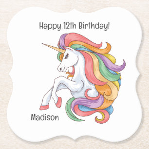 Posavasos De Papel Unicornio con color de texto y nombre personalizad