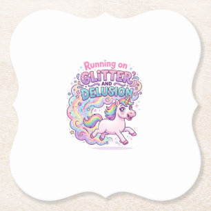 Posavasos De Papel Unicornio corriendo sobre brillo y desilusión enca