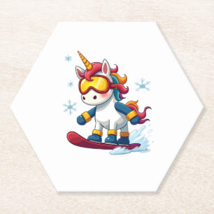 Posavasos De Papel Unicornio en Snowboard - Divertido Esquí y Deporte