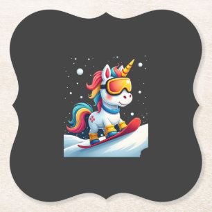 Posavasos De Papel Unicornio en Snowboard - Divertido Esquí y Deporte