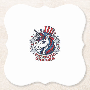 Posavasos De Papel Unicornio Patriótico Gráfico de Grabado Vintage_1