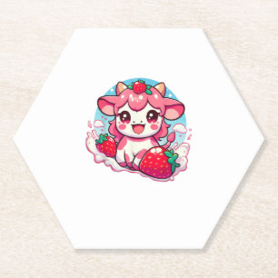 Posavasos De Papel Vaca de fresa Kawaii Anime Fresa Leche _3