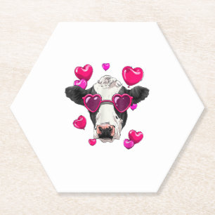 Posavasos De Papel Vaca dulce con corazones y gafas