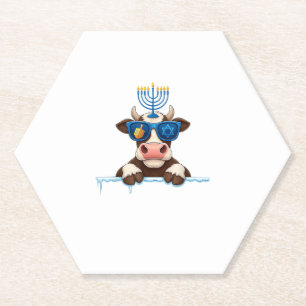 Posavasos De Papel Vaca Menorah Dreidel Mujeres judías Hanukkah Mens