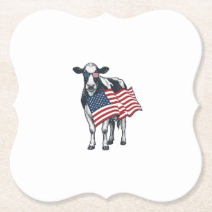 Posavasos De Papel Vaca Patriótica Bandera Americana Grabado Vintage