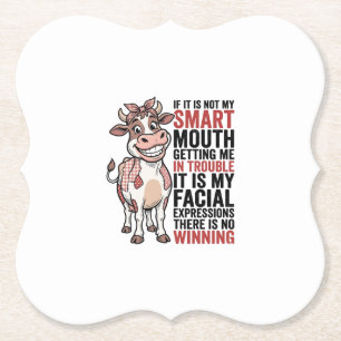 Posavasos De Papel Vaca Sassy Divertida Boca Inteligente Gráfico Vint