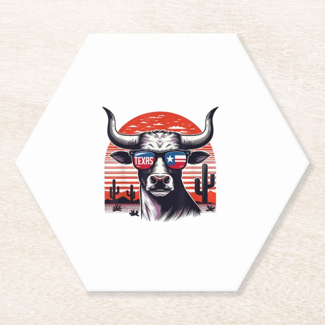 Posavasos De Papel Vaca usando gafas de sol de Texas (Anverso)