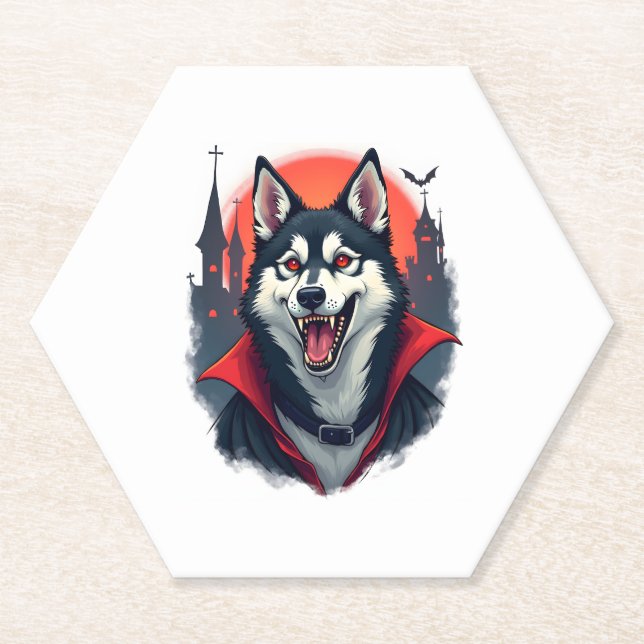 Posavasos De Papel Vampire Husky Bite (Anverso)