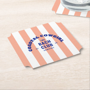 Posavasos De Papel Vaquera Costera El Club Bach Pink Cabana Raya