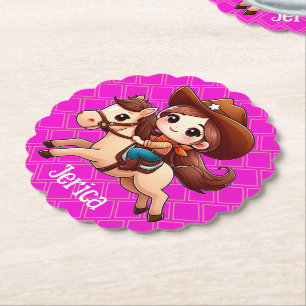 Posavasos De Papel Vaquera y Caballo Monos Lindos Occidentales Rosa