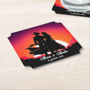 Posavasos De Papel Vaquero y vaquera al atardecer