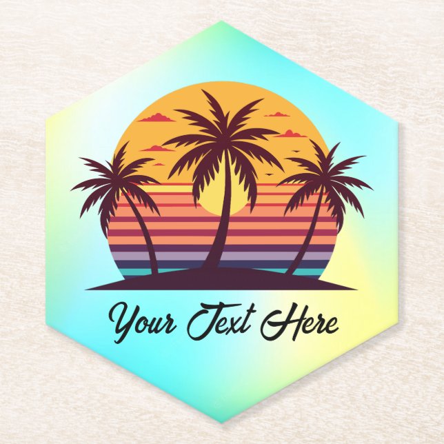 Posavasos De Papel Vector Atardecer Con Palmeras (Anverso)