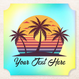 Posavasos De Papel Vector Atardecer Con Palmeras