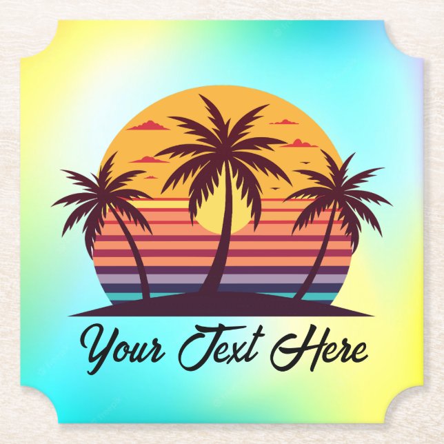 Posavasos De Papel Vector Atardecer Con Palmeras (Anverso)
