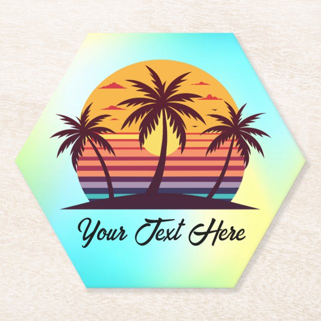Posavasos De Papel Vector Atardecer Con Palmeras (Anverso)