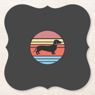 Posavasos De Papel Vector Atardecer Perro Dachshund Retro