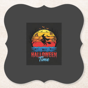 Posavasos De Papel Vector Bruja Atardecer Halloween