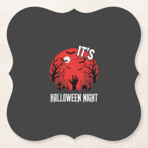 Posavasos De Papel Vector Cementerio Espeluznante Noche de Halloween
