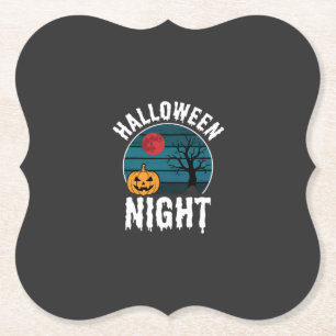 Posavasos De Papel Vector de árbol de calabaza de noche de Halloween