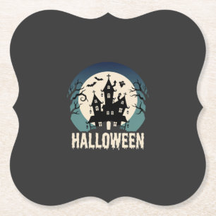 Posavasos De Papel Vector de Casa Embrujada de Halloween a la Luz de
