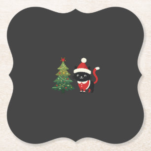 Posavasos De Papel Vector de gato de Navidad Santa árbol