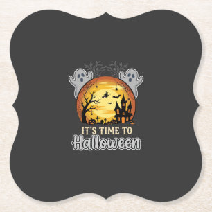 Posavasos De Papel Vector de luna embrujada de Halloween fantasmas y