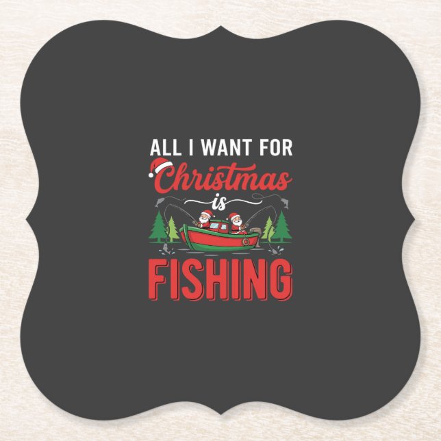 Posavasos De Papel Vector de Santa de pesca de Navidad (Anverso)
