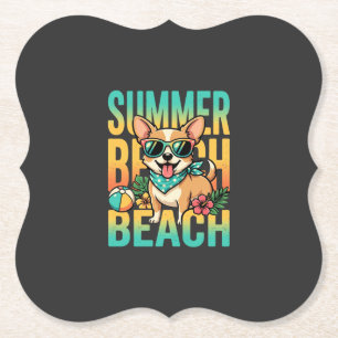 Posavasos De Papel Vector de vacaciones de perro en la playa de veran