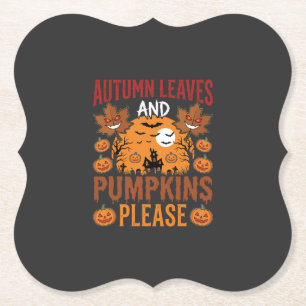 Posavasos De Papel Vector espeluznante de hojas de otoño y calabazas