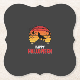 Posavasos De Papel Vector Lobo Atardecer Feliz Halloween