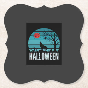 Posavasos De Papel Vector Luna Cementerio Lobo Halloween