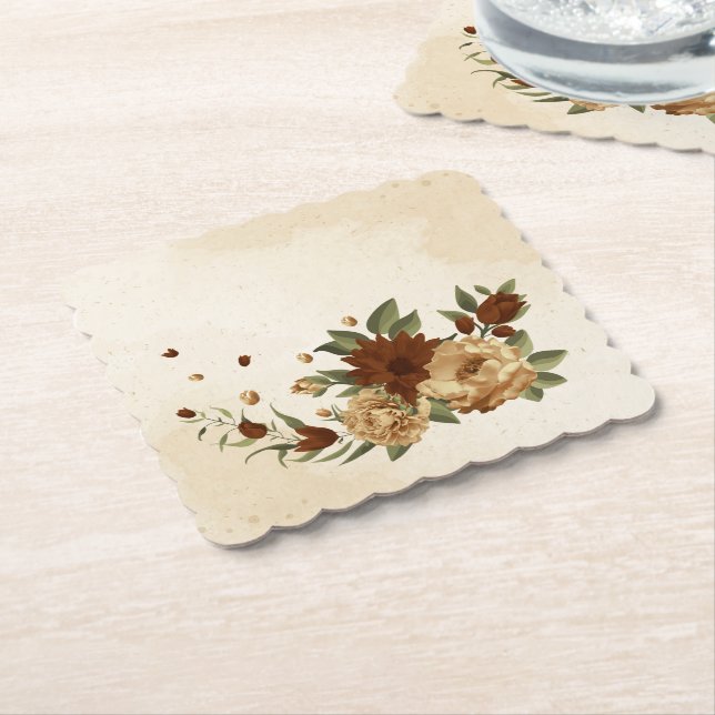 Posavasos De Papel vegetación floral de terracota rústica (En perspectiva)