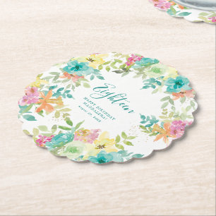 Posavasos De Papel Verano acuarela Personalizado Floral 18 cumpleaños