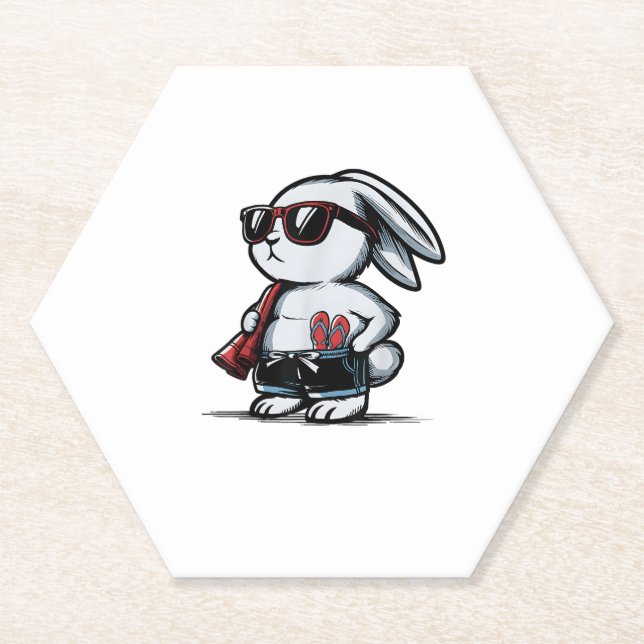 Posavasos De Papel Verano Beach Rabbit Bunny Beach-Goer (Anverso)