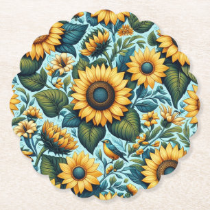 Posavasos De Papel Verano/girasol/ave