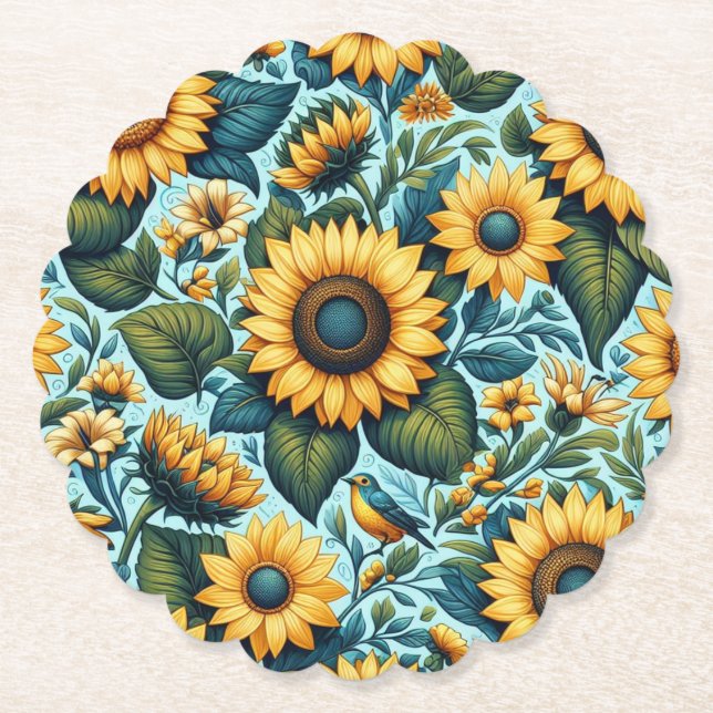 Posavasos De Papel Verano/girasol/ave (Anverso)