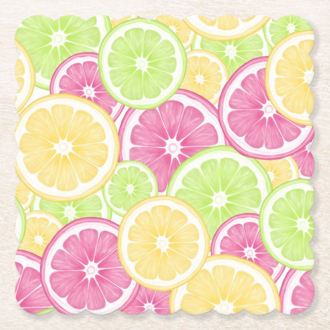 Posavasos De Papel Verano pop de cítricos brillante y divertidos (Anverso)