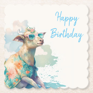Posavasos De Papel Verano Vibes acuarela Cabra - Feliz cumpleaños