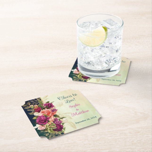 Posavasos De Papel Verde azulado, naval, verde, oro audaz Boda de Flo (In situ)