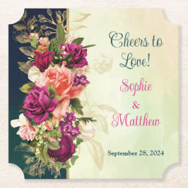 Posavasos De Papel Verde azulado, naval, verde, oro audaz Boda de Flo