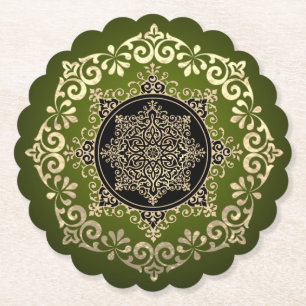 Posavasos De Papel verde con decoración dorada