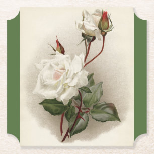 Posavasos De Papel Verde de rosas blancas victorianas