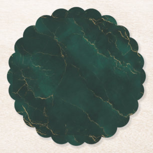 Posavasos De Papel Verde Esmeralda y Mármol Dorado Textura de Lujo
