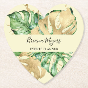 Posavasos De Papel Verde Palma Hojas Dorado Amarillo Tropical