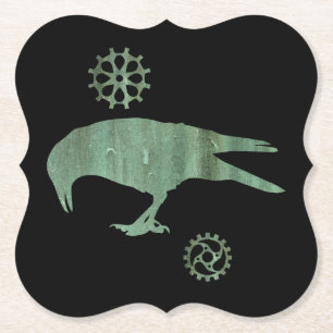 Posavasos De Papel Vérdigris Steampunk Pecking Crow and Gears