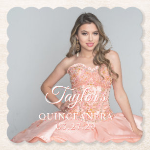 Posavasos De Papel Vestido de Quinceañera Foto con Fuente de Dos Colo